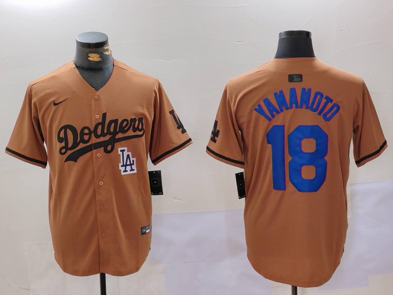 Men Los Angeles Dodgers #18 Yamamoto army green joint name 2024 Nike MLB Jersey style 6->los angeles dodgers->MLB Jersey